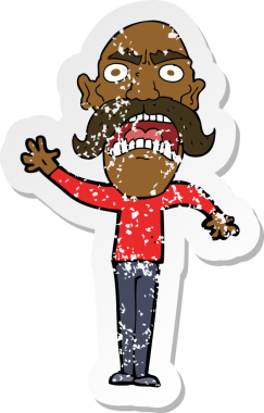 Bir insan tarafından çizilmiş kızgın yaşlı bir adamın gerilmiş çıkartması.