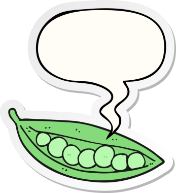 Bir insan tarafından çizilmiş konuşma kabarcığı çıkartmalı bezelyeler.