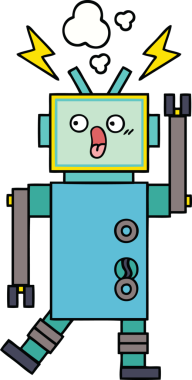 Bir insan tarafından çizilmiş sevimli bir robot karikatürü.