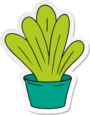 Bir insan tarafından çizilmiş yeşil bir bitkinin el çizimi karikatürü.