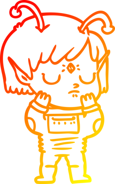 Bir insan tarafından çizilmiş bir uzaylı kız çizgi çizimi.