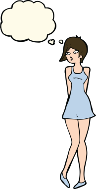 Bir insan tarafından çizilmiş düşünce balonlu güzel bir kadın.