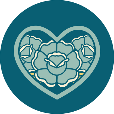 Bir insan tarafından çizilmiş kalp ve çiçeklerin ikonik dövme şekli