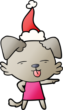 Bir insan tarafından çizilmiş Noel Baba şapkası giymiş bir köpeğin el çizimi karikatürü.