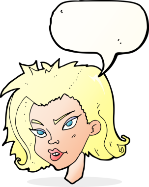 Bir insan tarafından çizilmiş konuşma baloncuğu olan bir kadın yüzü.