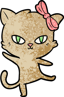 Bir insan tarafından çizilmiş sevimli çizgi film kedisi.