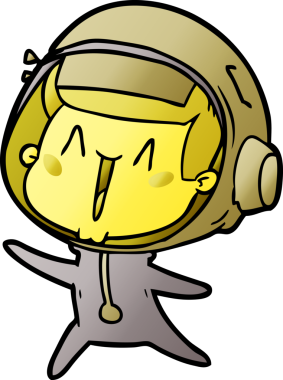 Bir insan tarafından çizilen mutlu astronot çizgi filmi.