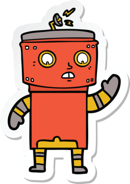 Bir insan tarafından çizilmiş robot karikatür çıkartması.