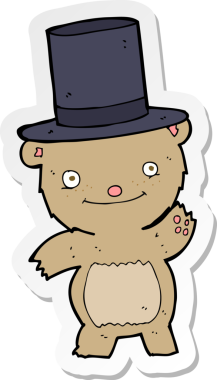 Bir insan tarafından çizilmiş silindir şapkalı bir ayının çıkartması.