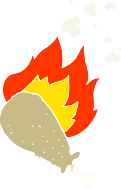 Bir insan tarafından çizilmiş pişmiş tavuk bacağının düz renk çizimi