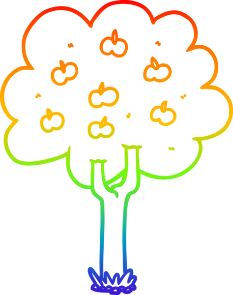 Bir insan tarafından çizilen elma ağacının gökkuşağı gradyan çizimi