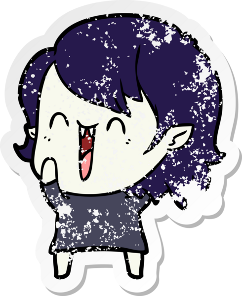 Bir insan tarafından çizilmiş mutlu vampir kız çizgi filminin kederli çıkartması.