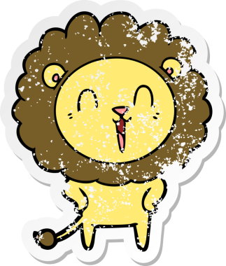 Bir insan tarafından çizilmiş gülen aslan çıkartması.