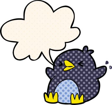 Bir insan tarafından çizilmiş çizgi roman tarzında konuşma balonu olan penguen çizgi filmi.