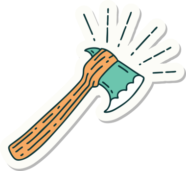 Bir insan tarafından çizilmiş dövme stili balta etiketi.