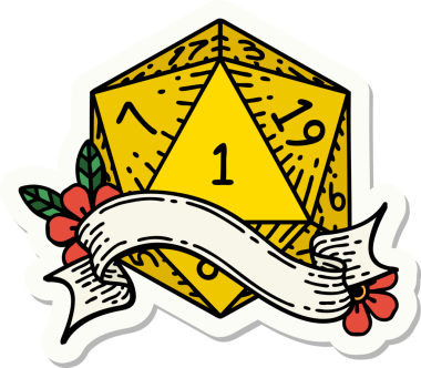 Bir insan tarafından çizilmiş doğal bir d20 zar etiketi.