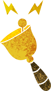 Çalan bir el çanının insan tarafından çizilmiş retro çizim stili karikatürü