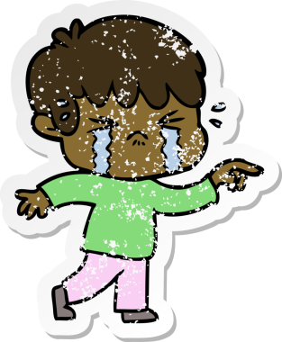 Bir insan tarafından çizilmiş, ağlayan bir çizgi film çocuğunun sıkıntılı çıkartması.