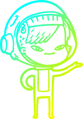 Bir insan tarafından çizilmiş soğuk gradyan çizgili astronot kadın çizimi.