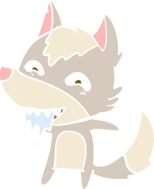 Düz renkli çizgi film aç kurt bir insan tarafından çizilmiş.