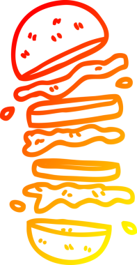 Bir insan tarafından çizilmiş çizgi film hamburgerinin sıcak gradyan çizimi