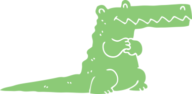 Bir insan tarafından çizilmiş düz renk çizgi film timsahı