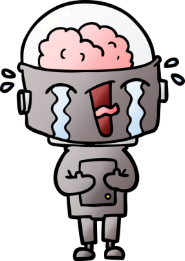 Bir insan tarafından çizilmiş ağlayan robot çizgi film.