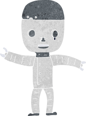 Bir insan tarafından çizilmiş çizgi film robotu