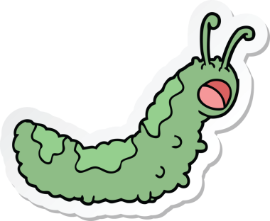 Bir insan tarafından çizilmiş komik bir tırtılın çıkartması.