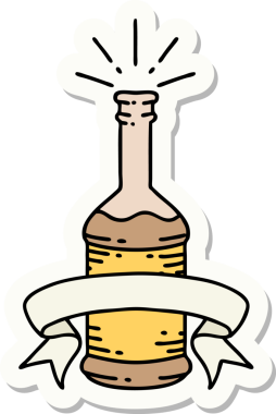 Bir insan tarafından çizilmiş dövme stili bira şişesi çıkartması.