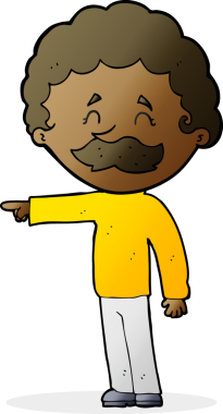 Bir insan tarafından çizilmiş bıyıklı bir çizgi film adamı.