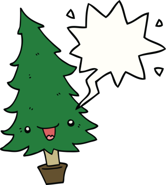 Bir insan tarafından çizilmiş konuşma baloncuğu olan şirin bir çizgi film Noel ağacı.