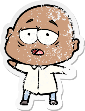 Bir insan tarafından çizilmiş yorgun ve kel bir adamın sıkıntılı çıkartması.