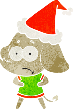 Bir insan tarafından çizilmiş Noel Baba şapkası giyen belirsiz bir filin el çizimi karikatürü.