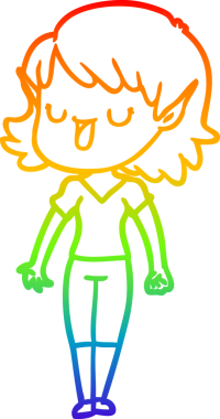 Gökkuşağı gradyan çizgi çizimi bir insan tarafından çizilmiş bir elf kızı