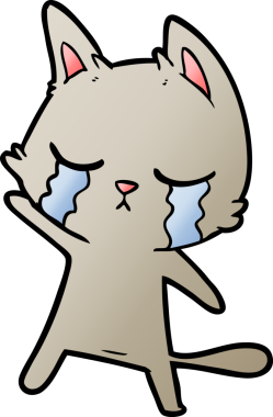 Bir insan tarafından çizilmiş ağlayan çizgi film kedisi.