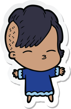 Bir insan tarafından çizilmiş, şaşı bir kızın çıkartması.