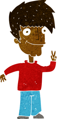 Karikatürist bir insan tarafından çizilmiş barış işareti veriyor.