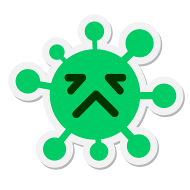 Bir insan tarafından çizilmiş yorgun bir virüs çıkartması.