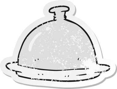 Bir insanın çizdiği karikatür yemek servisinin gerilimli retro yapıştırması.