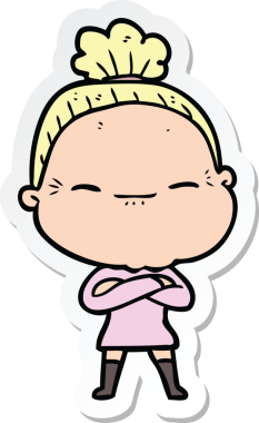 Bir insan tarafından çizilmiş barışçıl yaşlı bir kadının çıkartması.