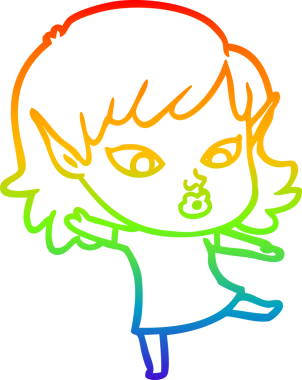 Gökkuşağı gradyan çizgisi bir insan tarafından çizilmiş güzel bir elf kızı çizimi