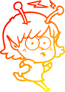 Bir insan tarafından çizilmiş bir uzaylı kız çizgi çizimi.