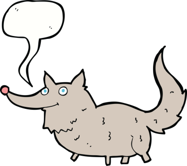 Bir insan tarafından çizilmiş konuşma balonu olan küçük bir kurt.