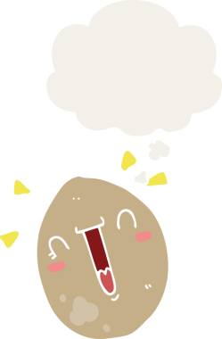 Düşünce baloncuklu çizgi film mutlu yumurta retro tarzı bir insan tarafından çizilmiş