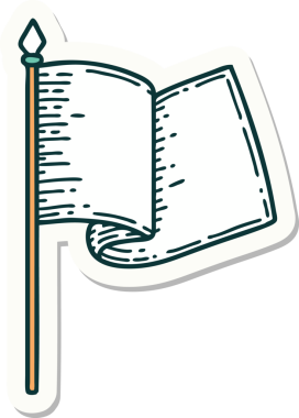 Bir insan tarafından çizilmiş beyaz bayrağın geleneksel stiliyle dövme çıkartması.