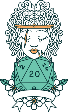 Retro Dövme Tarzı Bir insan tarafından çizilmiş 20 zarlı barbar karakter