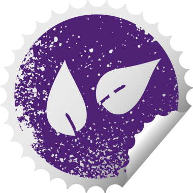 Bir insan tarafından çizilmiş bir yaprağın derisi soyulmuş dairesel etiket sembolü.