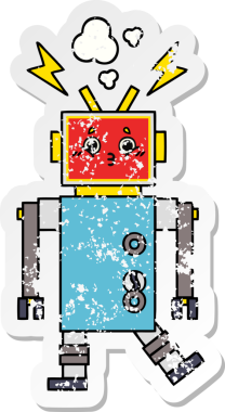 Bir insan tarafından çizilmiş sevimli bir robot robot arızasının sıkıntılı çıkartması.