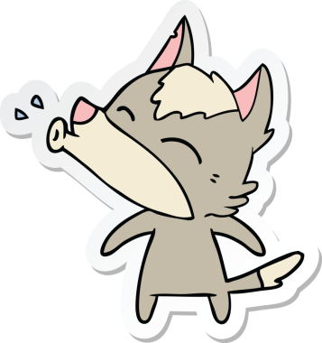 Bir insan tarafından çizilmiş uluyan kurt çizgi filminin çıkartması.